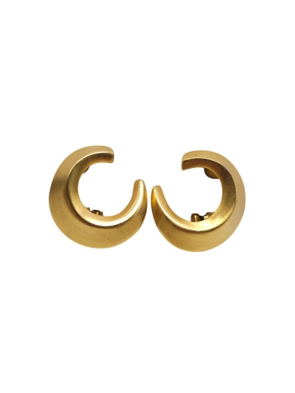 Anne Klein Matte Gold-Tone Clip-On Crescent Moon Earrings Vintage Modernist